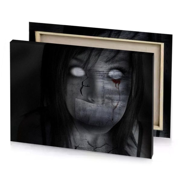 a woman with bloody face and long hair charcoal canvas - Image 4