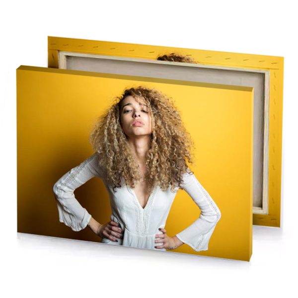 a woman with curly hair dark golden rod canvas - Image 4