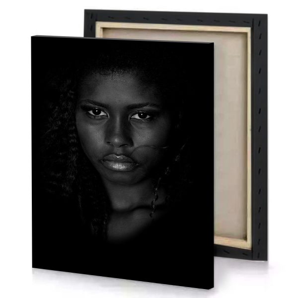 a woman with dark hair and black background canvas - Image 4