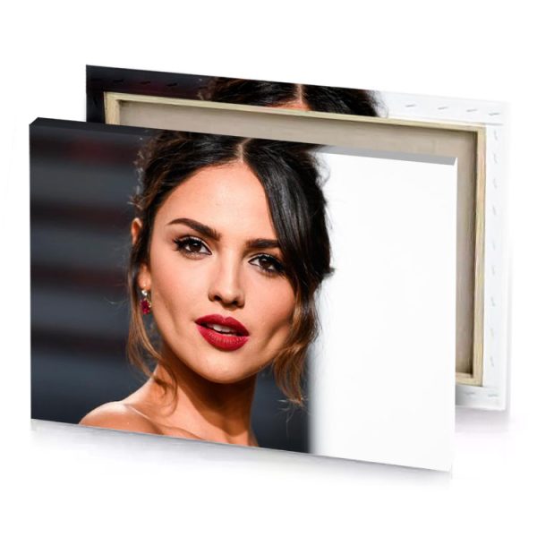 a woman with dark hair and red lipstick taupe canvas - Image 4