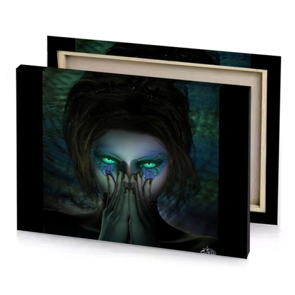 a woman with green eyes and dark background charcoal canvas - Image 4