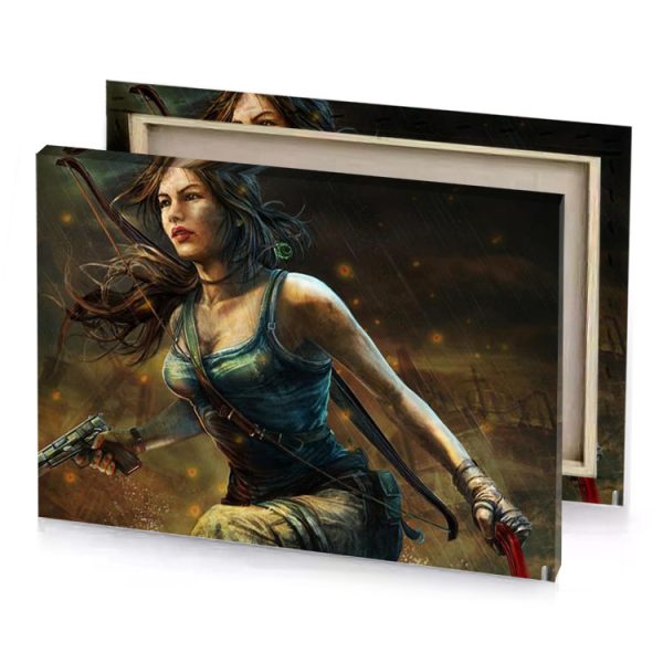 a woman with gun and knife bistre canvas - Image 4