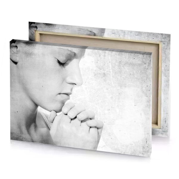 a woman with her hands claspeding face white smoke canvas - Image 4