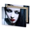 a woman with long black hair and red lipstick light steel blue canvas - Image 4