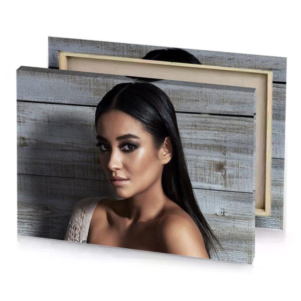 a woman with long black hair and white top manatee canvas - Image 4