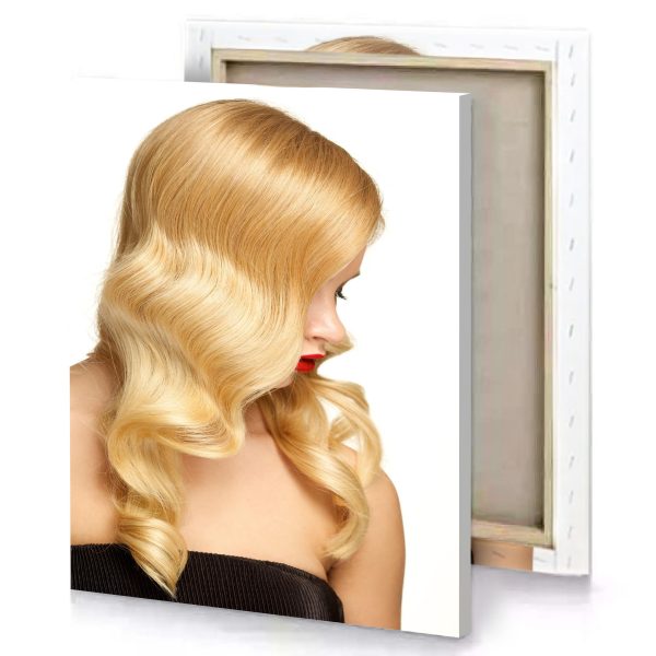 a woman with long blonde hair and black dress white canvas - Image 4