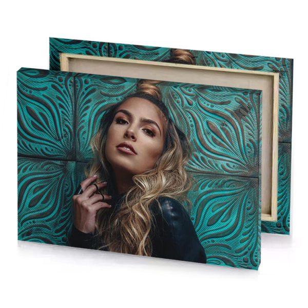 a woman with long blonde hair and black top charcoal canvas - Image 4