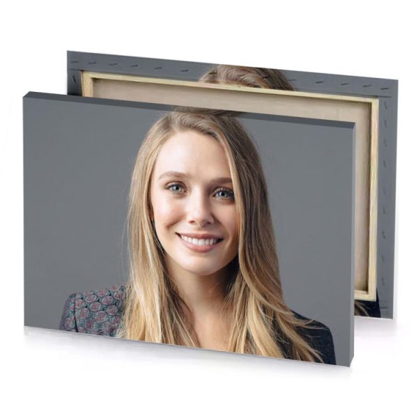 a woman with long blonde hair and blue dress gray canvas - Image 4