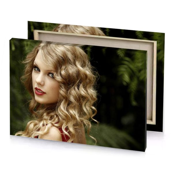 a woman with long blonde hair and red dress bistre canvas - Image 4