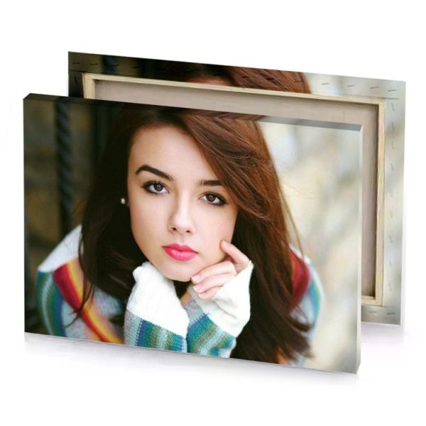 a woman with long brown hair and colorful sweater bistre canvas - Image 4
