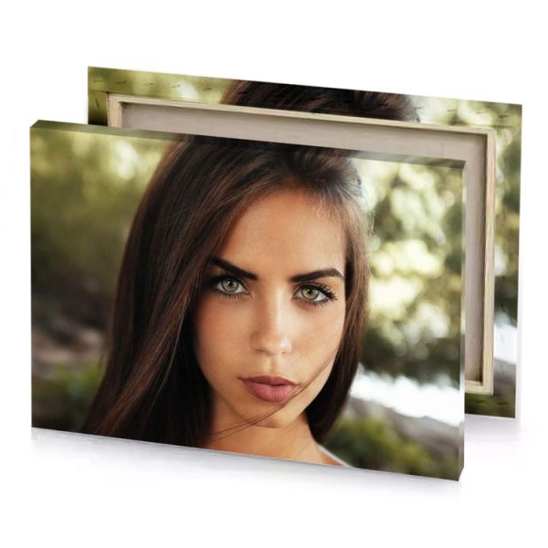 a woman with long brown hair and green eyes dark olive canvas - Image 4