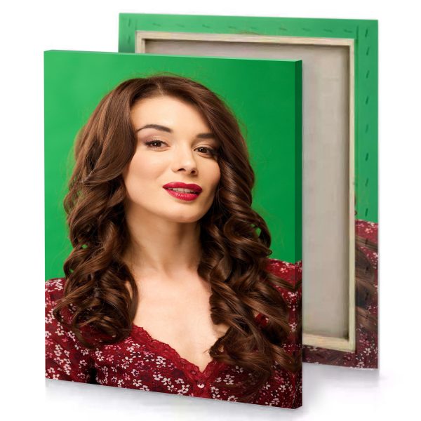 a woman with long brown hair and red dress shamrock green canvas - Image 4