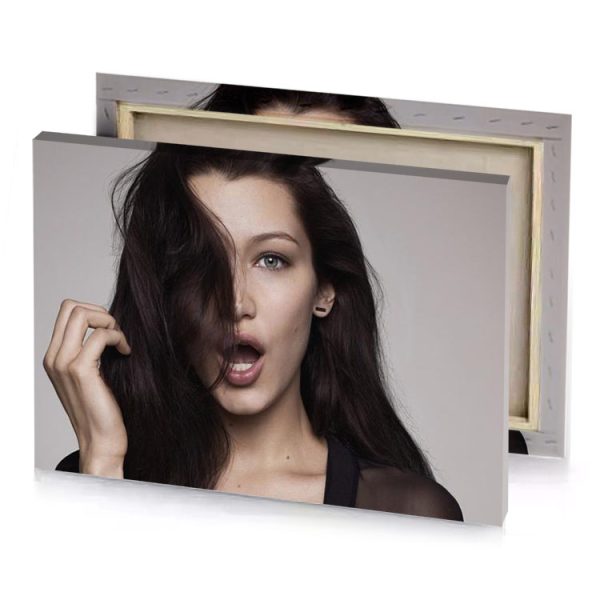 a woman with long hair and black top dark gray canvas - Image 4
