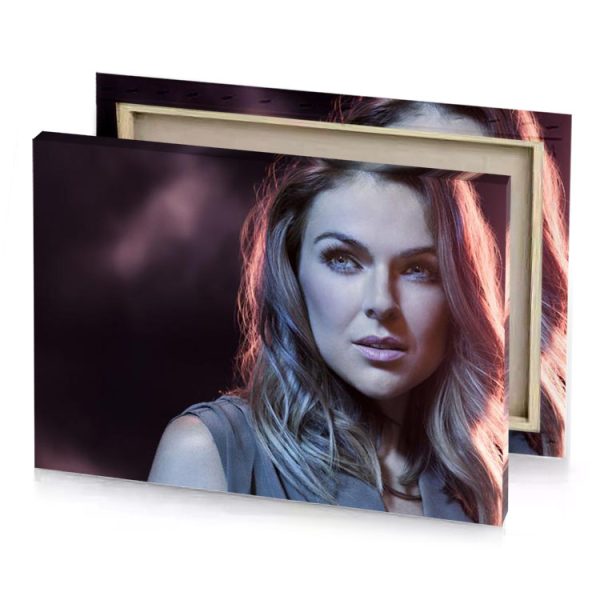 a woman with long hair and grey dress smoky black canvas - Image 4