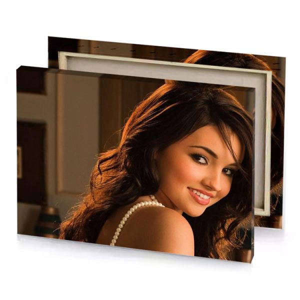 a woman with long hair and pearl necklace smoky black canvas - Image 4