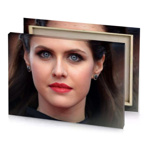 a woman with long hair and red lipstick smoky black canvas - Image 4