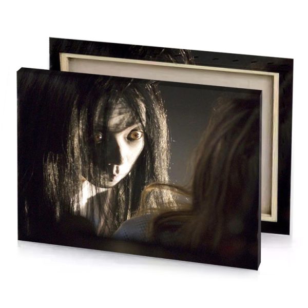 a woman with long hair and white shirt dark olive green canvas - Image 4