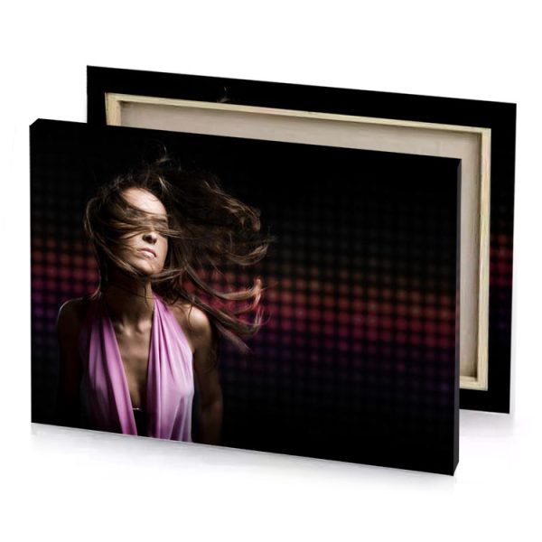 a woman with long hair in pink dress smoky black canvas - Image 4