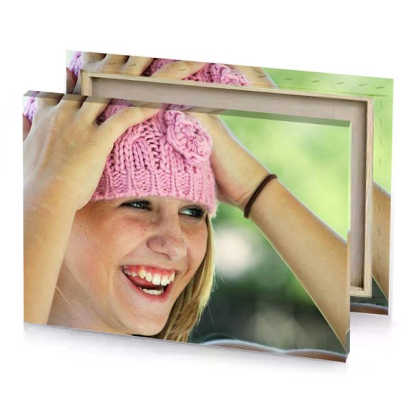 a woman with pink knit hat on seafoam green canvas - Image 4