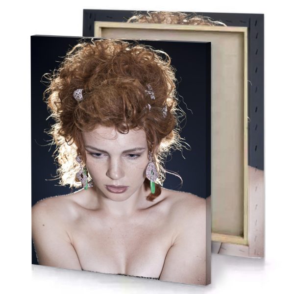 a woman with red hair and green necklace silver canvas - Image 4