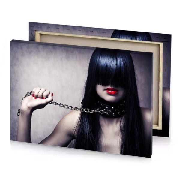 a woman with red lipstick and chain around her neck thistle canvas - Image 4