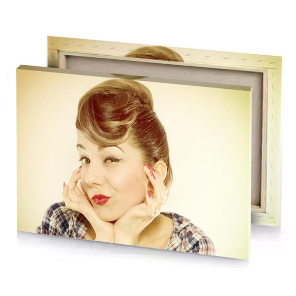 a woman with red lipstick and checkered shirt antique white canvas - Image 4