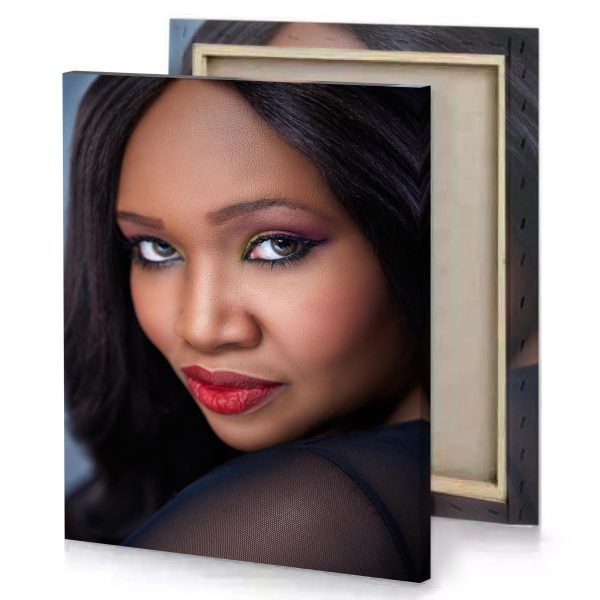 a woman with red lipstick and green eyes smoky black canvas - Image 4