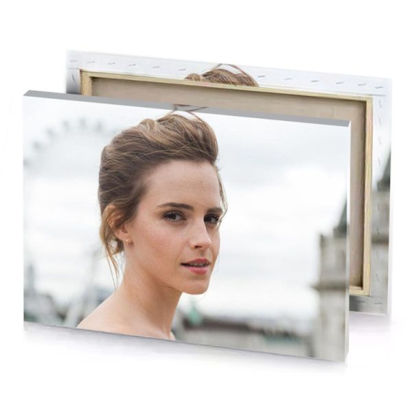 a woman with red lipstick looks at the camera white smoke canvas - Image 4