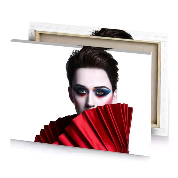 a woman with red umbrella and black eye white canvas - Image 4