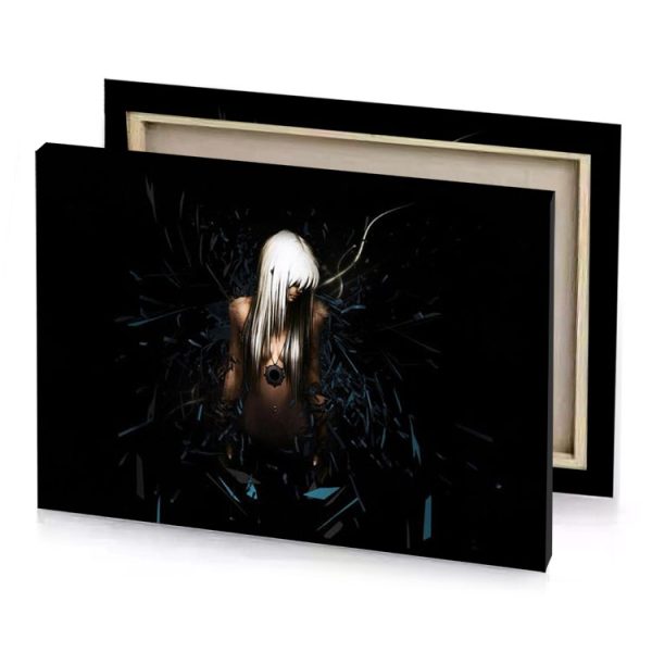 a woman with white hair and black background dark olive green canvas - Image 4