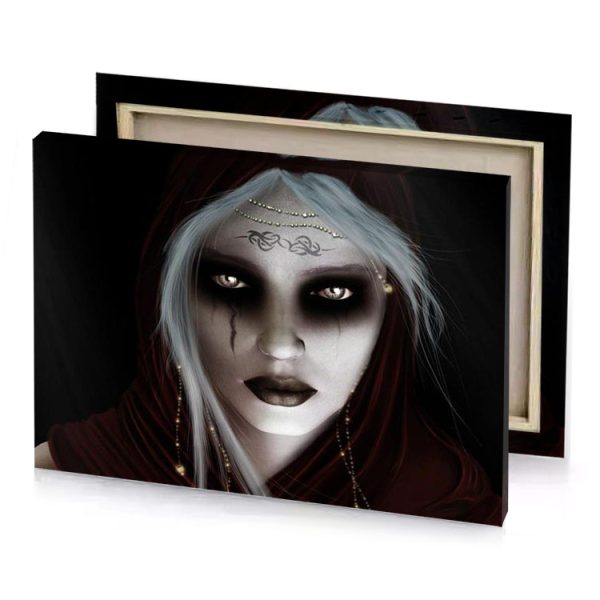 a woman with white hair and red dress smoky black canvas - Image 4