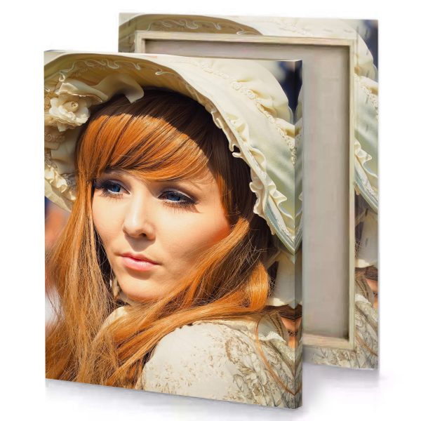 a woman with white hat and dress silver canvas - Image 4