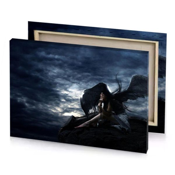 a woman with wings sitting on rock charcoal canvas - Image 4