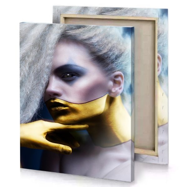 a woman with yellow face and white wig silver canvas - Image 4