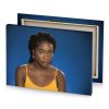 a woman with yellow shirt and pair of scissors dark cornflower blue canvas - Image 4