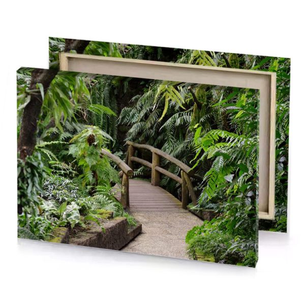 a wooden bridge in lush tropical garden mountbatten pink canvas - Image 4