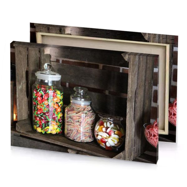 a wooden crate with candy and candis in it rosy brown canvas - Image 4