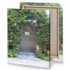 a wooden door surrounded by trees and bushes camouflage green canvas - Image 4