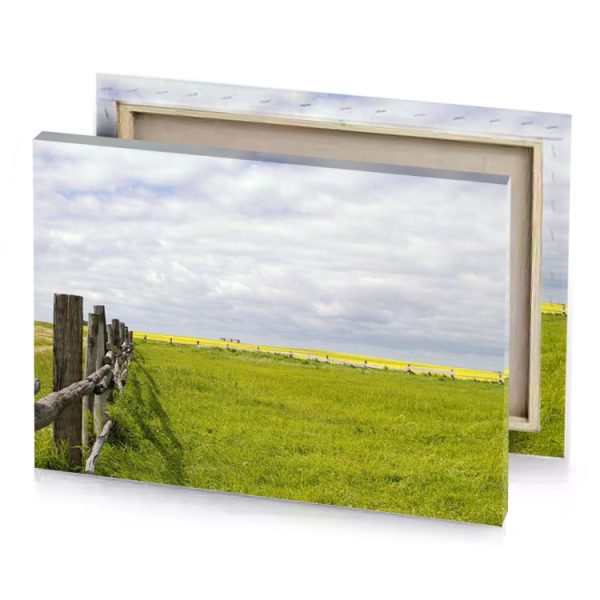 a wooden fence in field dark golden rod canvas - Image 4