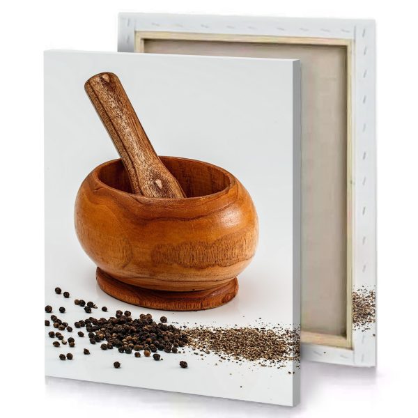a wooden mortar and in bowl saddle brown canvas - Image 4