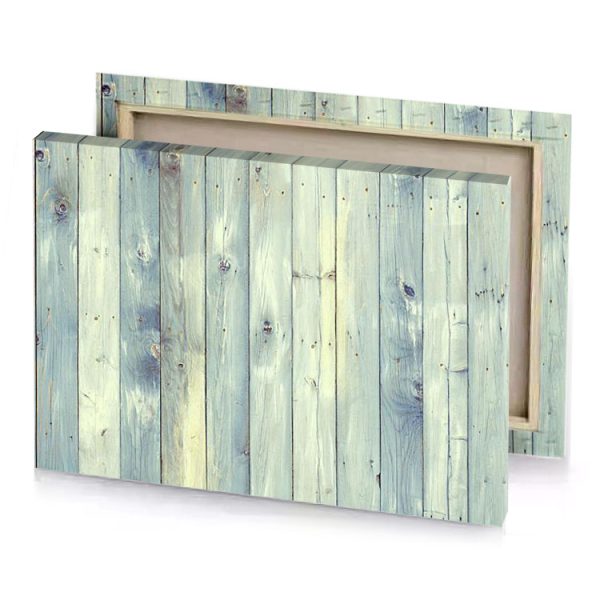 a wooden wall with blue paint silver canvas - Image 4