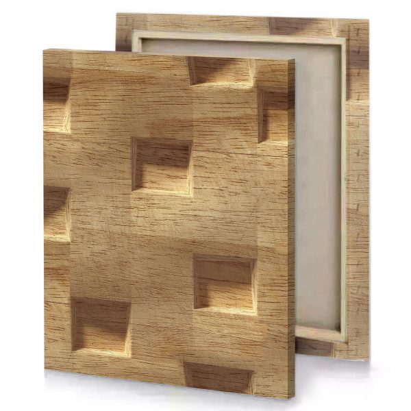a wooden wall with several squares of wood canvas - Image 4