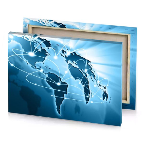 a world map with connections in the middle baby blue canvas - Image 4
