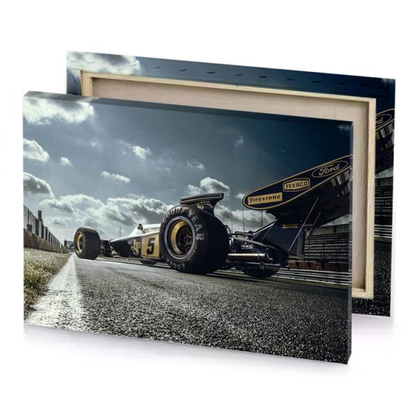 a yellow race car is parked on the side of manatee canvas - Image 4