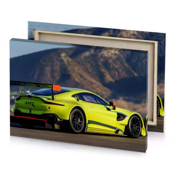 a yellow sports car parked on road green canvas - Image 4