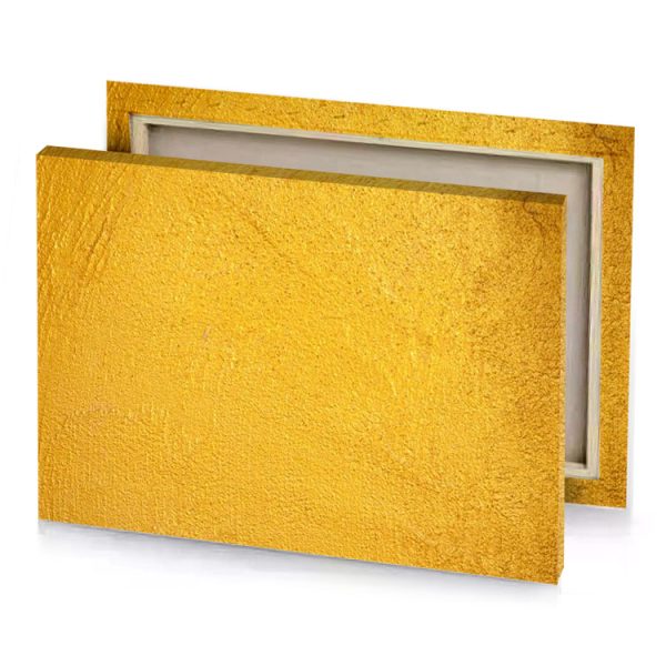 a yellow wall with black and white stripe orange canvas - Image 4