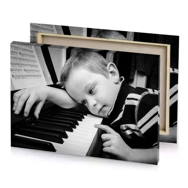 a young boy is playing the piano smoky black canvas - Image 4