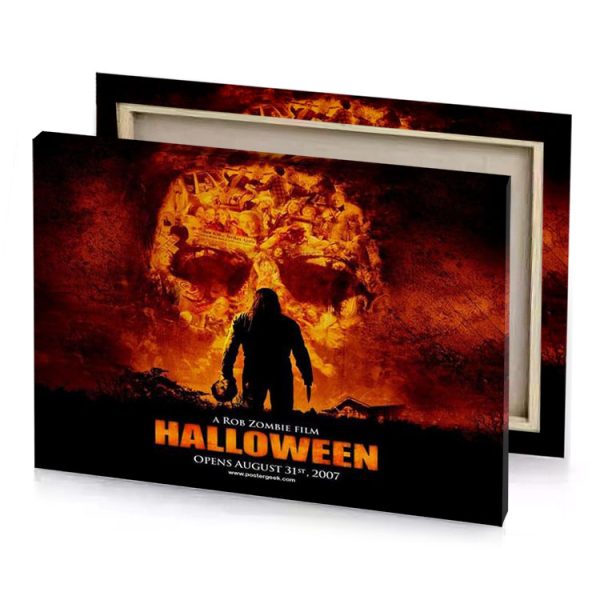 a zombie movie poster with skull on it firebrick canvas - Image 4