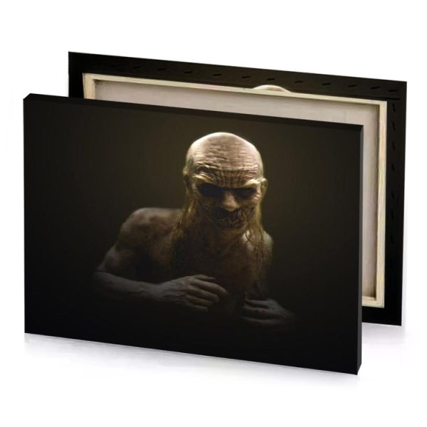 an alien with a glowing head and hands taupe canvas - Image 4