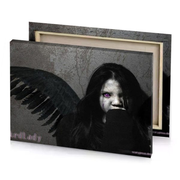 an angel with wings and a purple eye smoky black canvas - Image 4